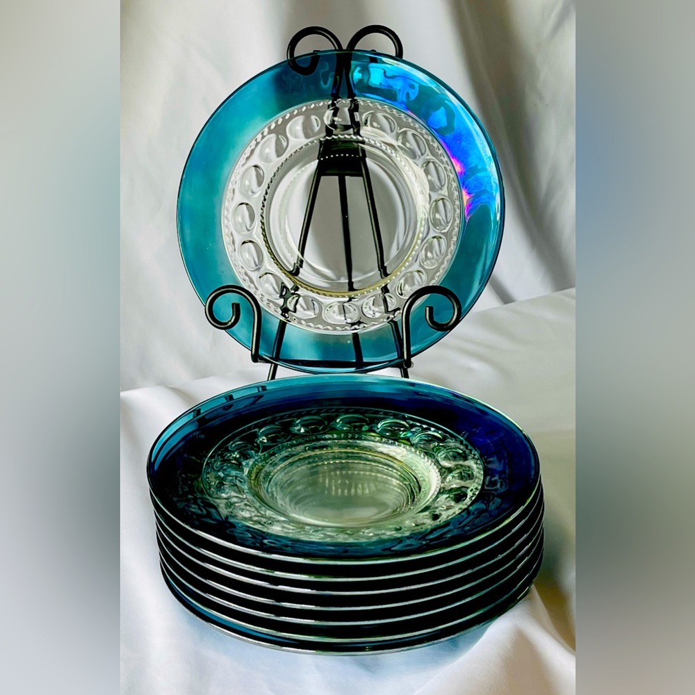 Rare 8 King's Crown-Blue Flashed (Top Only) Luncheon Plate by TIFFIN-FRANCISCAN